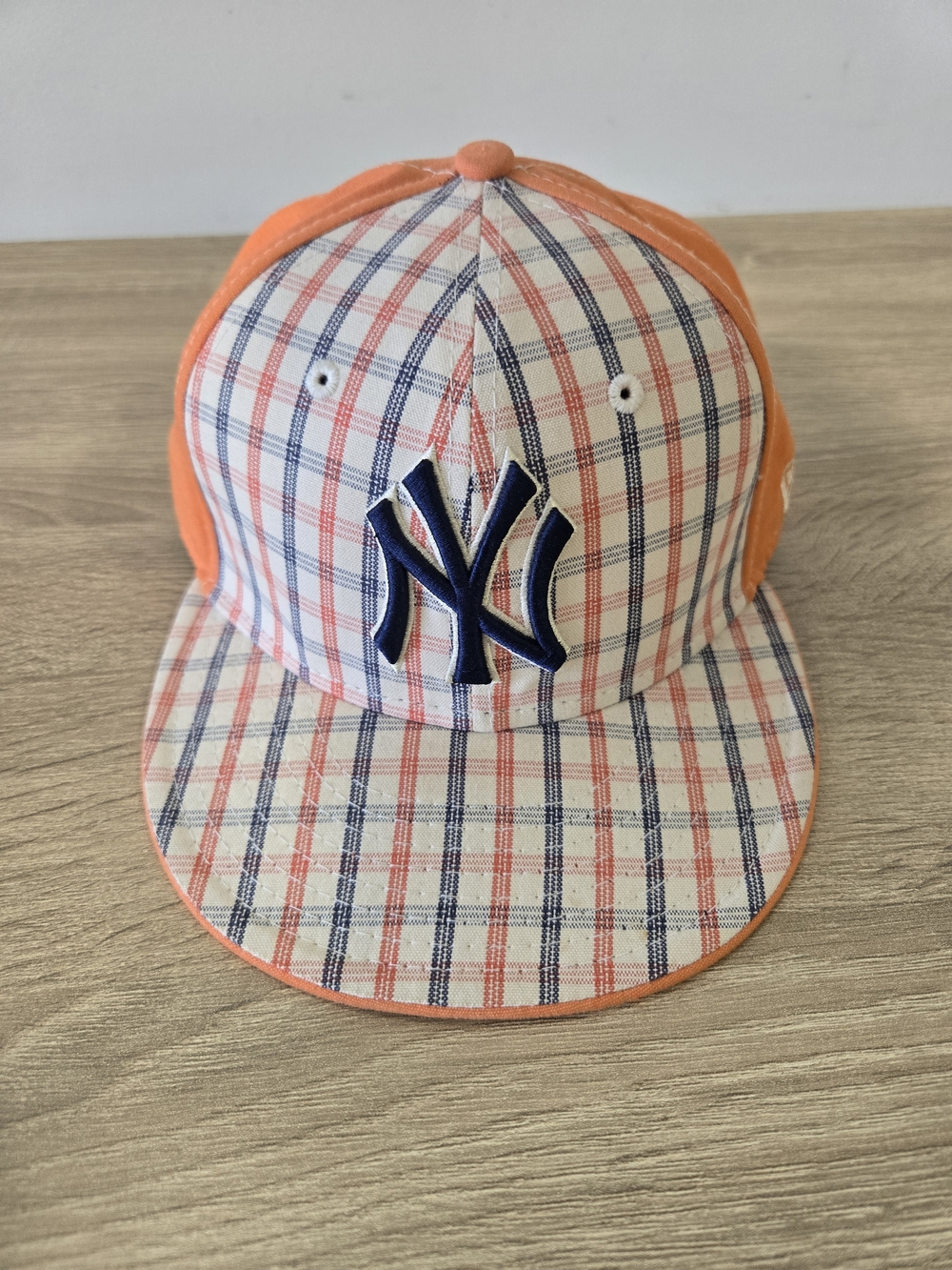New Era 59FIFTY New York Yankees Fitted Hat Cap Orange Plaid Checked Multi